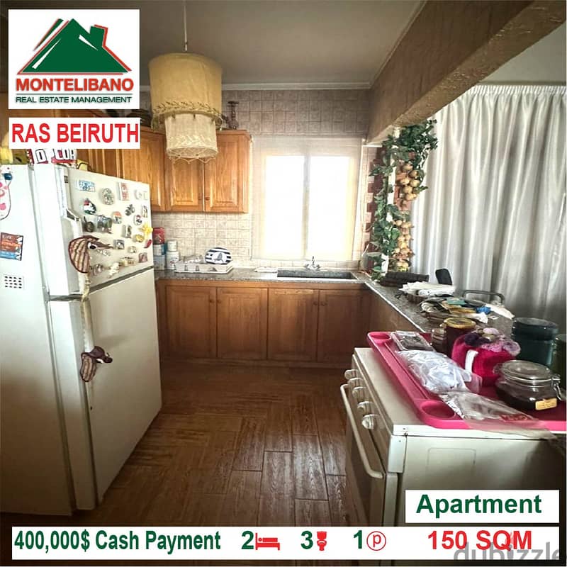 400,000$ Cash Payment!! Apartment for sale in Ras Beiruth!! 3