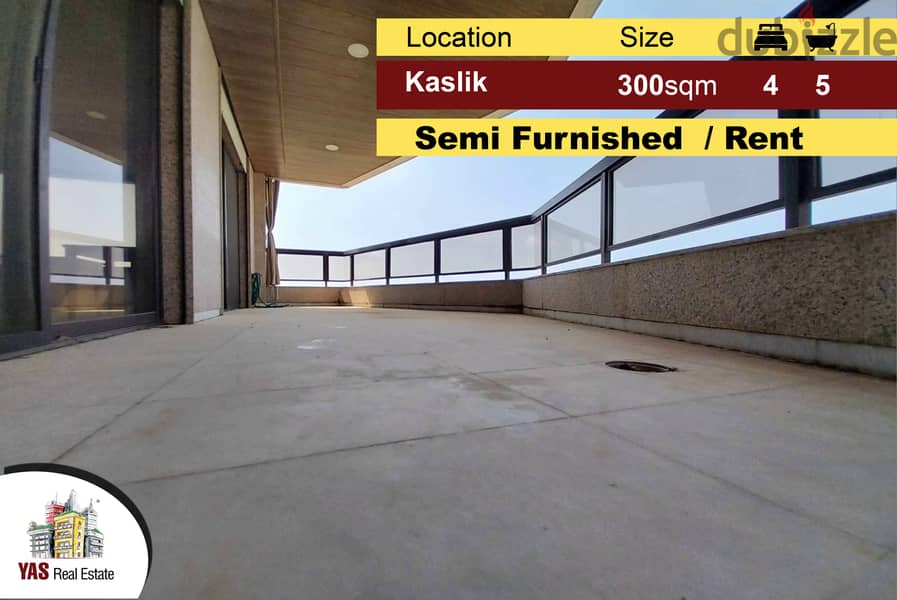 Kaslik 300m2 | Semi-Furnished | Spacious Apartment | View | Rent | IV 0