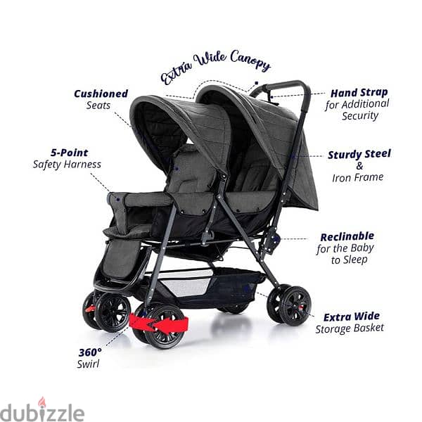 Double Baby Stroller with Hooks 1