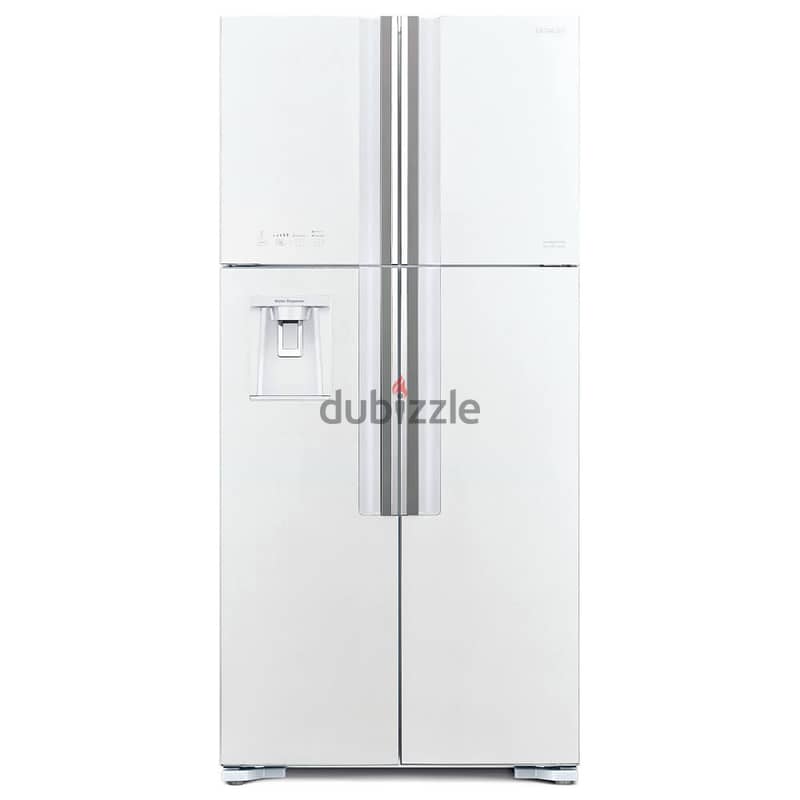 HITACHI FRIDGE PURE WHITEبراد هيتاشي 4ابواب زجاج ابيض طراز فرنسي كبير 0