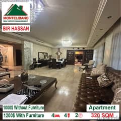 1200$/Cash Month!! Apartment for rent in Bir Hassan!!