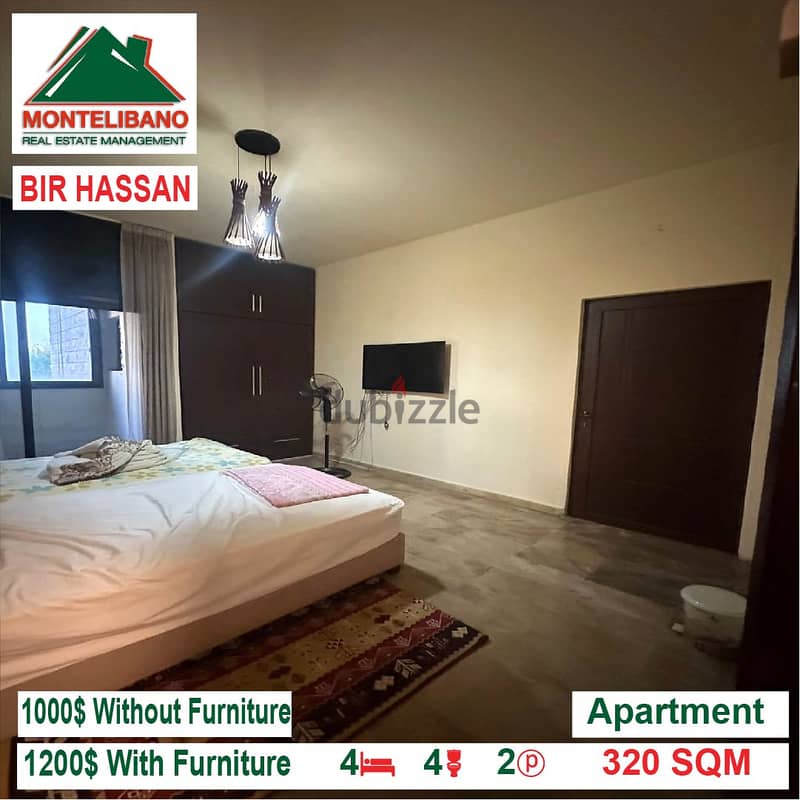 1200$/Cash Month!! Apartment for rent in Bir Hassan!! 4