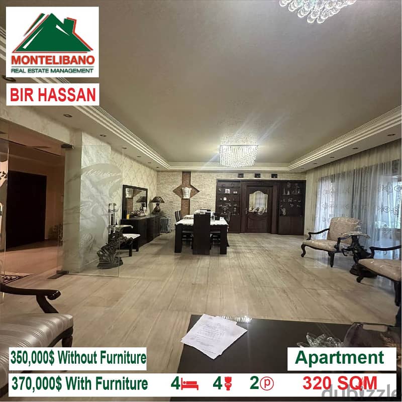 370,000$ Cash Payment!! Apartment for sale in Bir Hassan!! 1