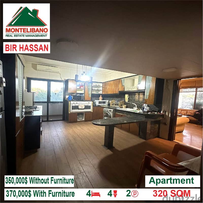 370,000$ Cash Payment!! Apartment for sale in Bir Hassan!! 3