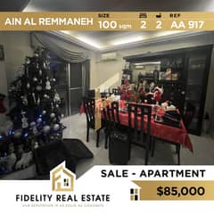 Apartment for sale in Ain El Remmaneh AA917