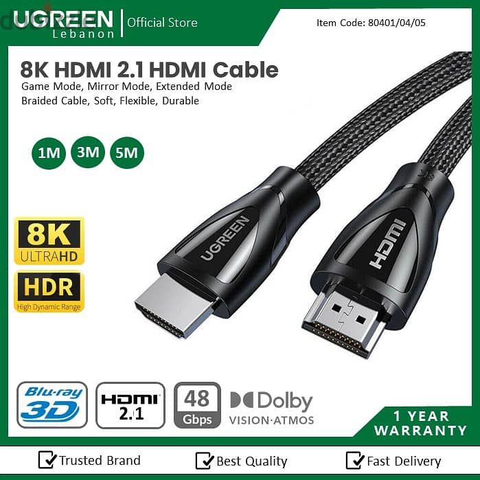Ugreen Hdmi Cable 4K 8K 1 Year Warranty 2