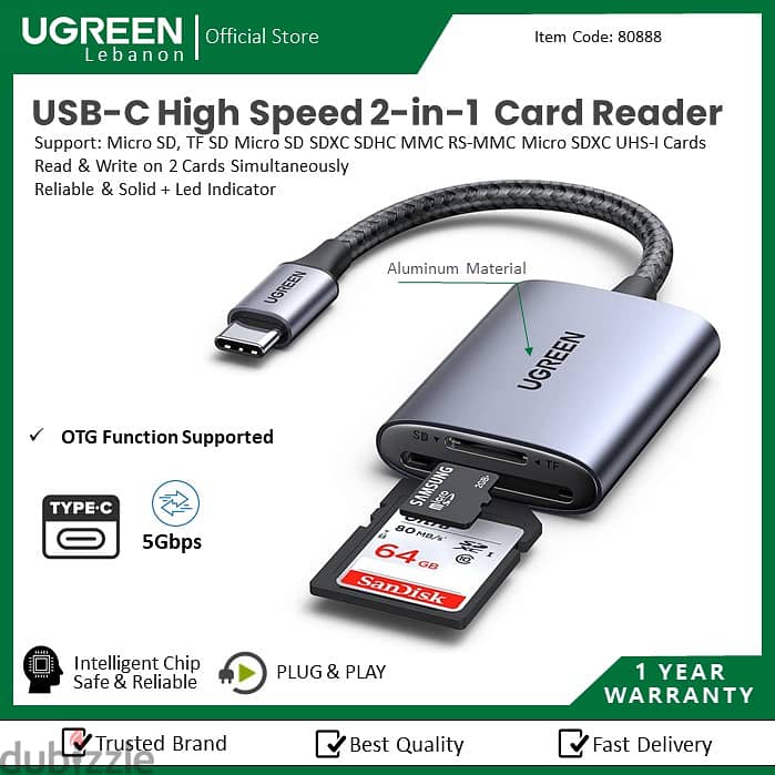 Ugreen docking station lan usb card reader aux 1 year warranty 0