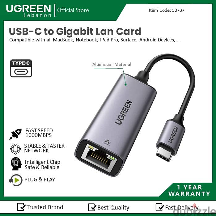 Ugreen docking station lan usb card reader aux 1 year warranty 1