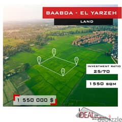 Land fo sale in Baabda -Yarzeh 1550sqm أرض للبيع في بعبداref#MS82100
