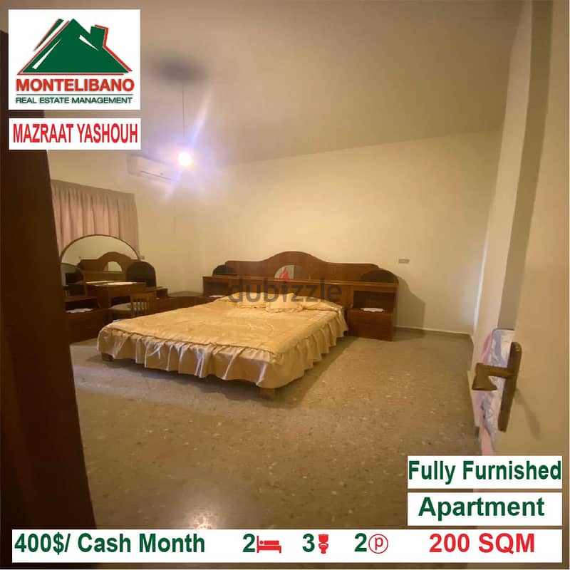 400$/Cash Month!! Apartment for rent in Mazraat Yashouh!! 1