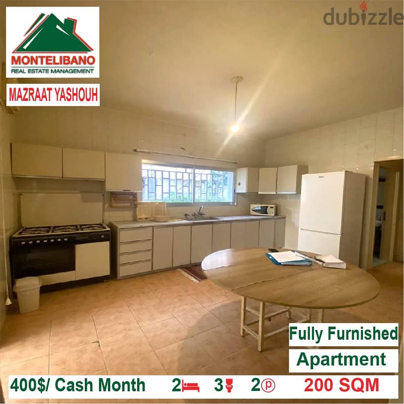 400$/Cash Month!! Apartment for rent in Mazraat Yashouh!! 2