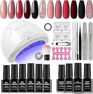 TOMICCA Gel Polish Set Starter Kit, 6 Colors Red Pink Varnish Set with