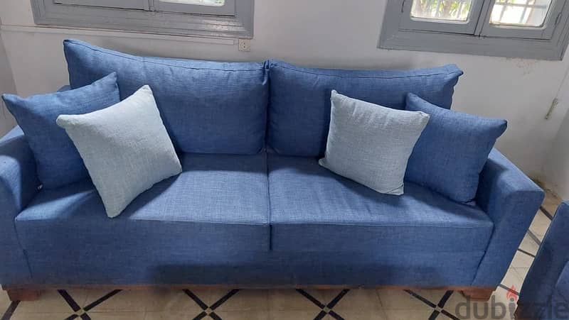 3 seater + 2 seater couch sofa blue 1