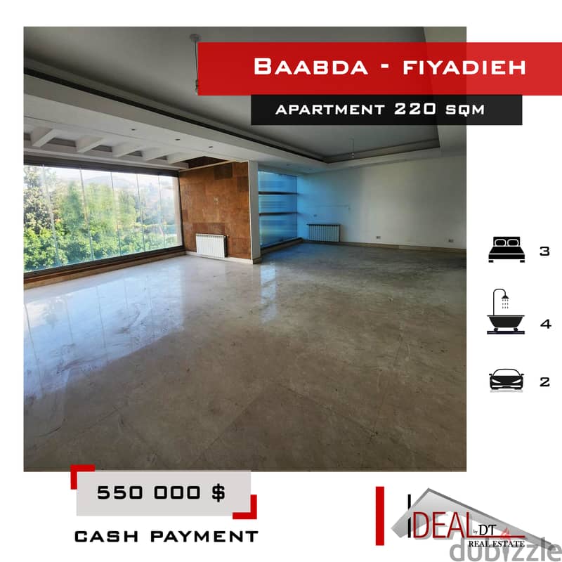 Apartment for sale in Baabda,Fiyadieh 220 sqm شقة في بعبداref#ms16046 0