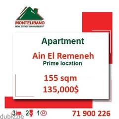 135000$!! Apartment for sale in Ain El Remeneh!!!