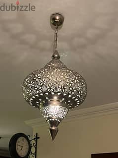 Lighting fixture, pendant light, Arabesque motif, silver, large
