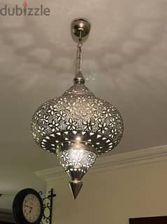 REDUCED $ Lighting fixture, pendant light, Arabesque motif, silver