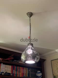 REDUCED $ Lighting fixture, pendant light, Arabesque motif, silver