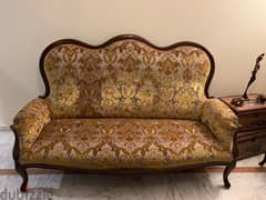 Upholstered French-style sofa with 2 armrest chairs