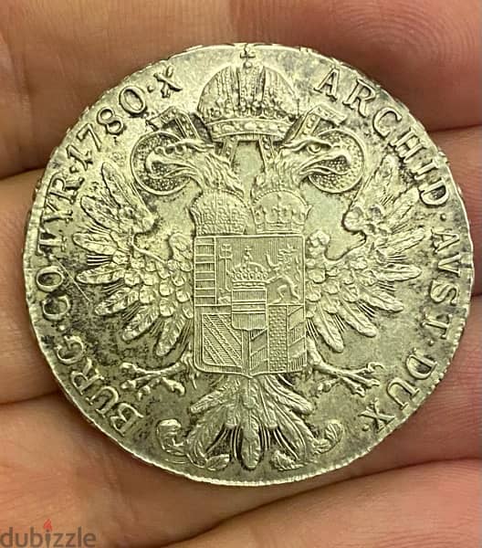 عملة قديمة فضة الريال نمساوي الملكة تريزا اصدر سنة١٧٨٠ وزن ٢٨ غرام 1