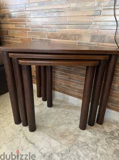 set of 3 coffee table brown color wood 0