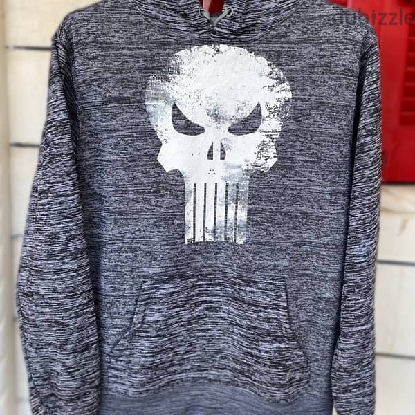 THE PUNISHER Grey Fleeced Hoodie. 1