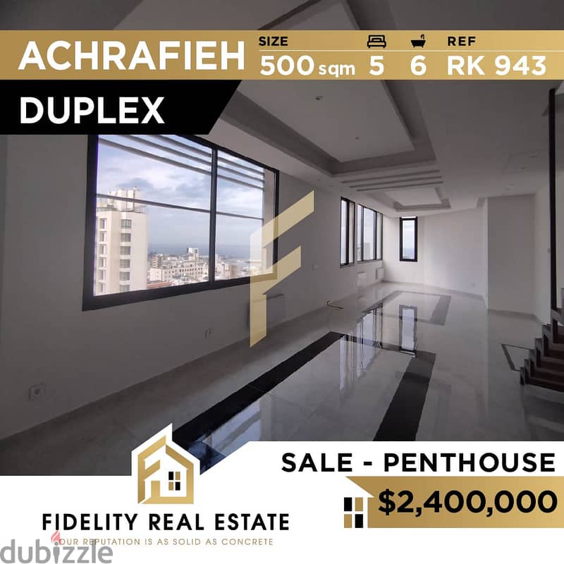Penthouse Duplex for sale in Achrafieh RK943 0