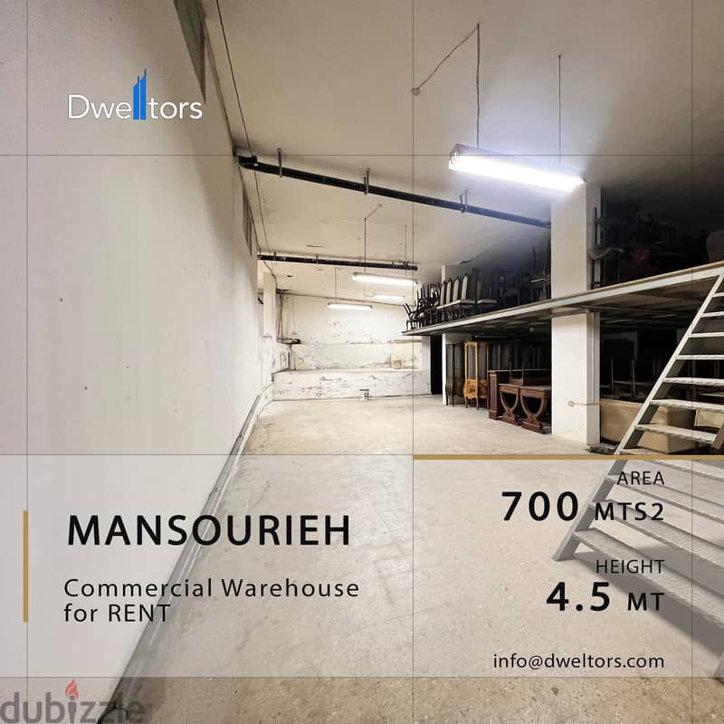 Warehouse for rent in MANSOURIEH - 700 MT2 - 4.5 Mt Height 0