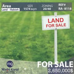Rabieh, Land for Sale, 1574 m2, أرض للبيع في الرّابية