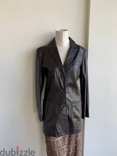 •Douglas chocolate brown genuine lamb leather coat made in Italy