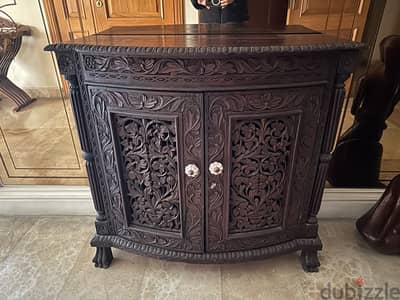 Indian Hand Carved Wood, two-door cabinet