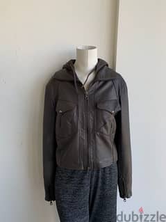 Anna Biagini grey genuine lamb leather hooded short jacket 0
