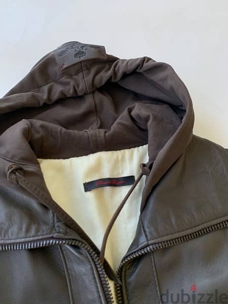 Anna Biagini grey genuine lamb leather hooded short jacket 3