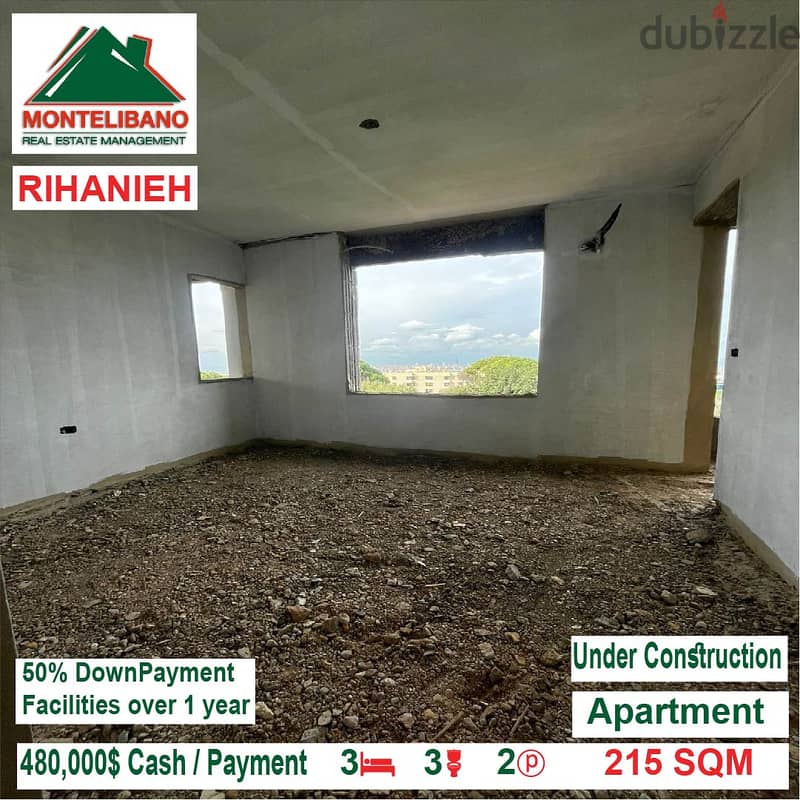 480,000$ Apartment under construction for sale in Rihanieh Baabda 1