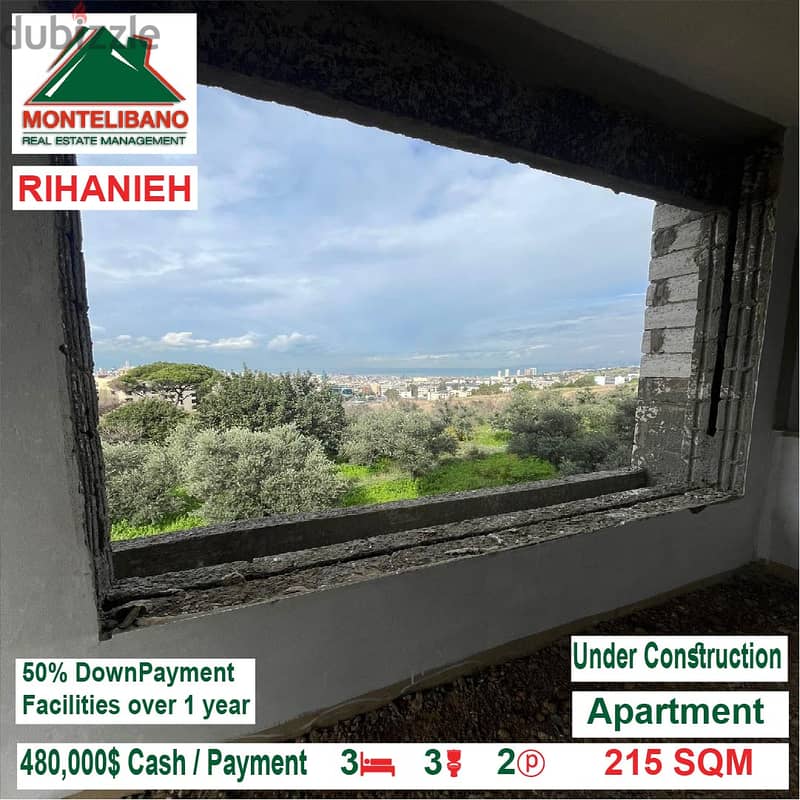 480,000$ Apartment under construction for sale in Rihanieh Baabda 2