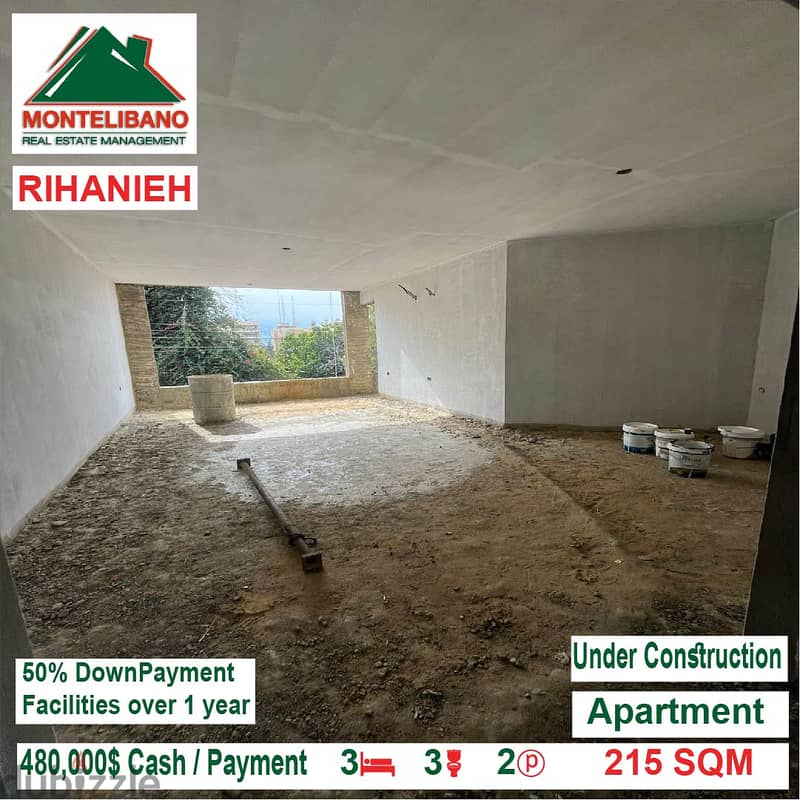 480,000$ Apartment under construction for sale in Rihanieh Baabda 3