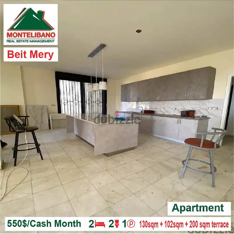 550$/Cash Month!! Apartment for rent in Beit Merry!! 1