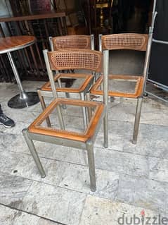 3 chrome chairs 1970s كراسي كروم و خشب عدد ٣ موديل مميّز رائع 0