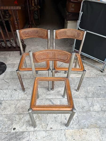3 chrome chairs 1970s كراسي كروم و خشب عدد ٣ موديل مميّز رائع 1