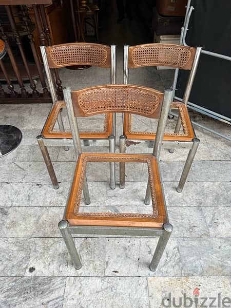 3 chrome chairs 1970s كراسي كروم و خشب عدد ٣ موديل مميّز رائع 4