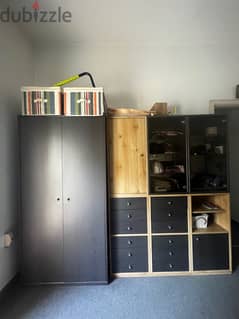 MODULAR SYSTEM WITH WOODEN WARDROBE, SHELF UNITS AND STUDY DESK
