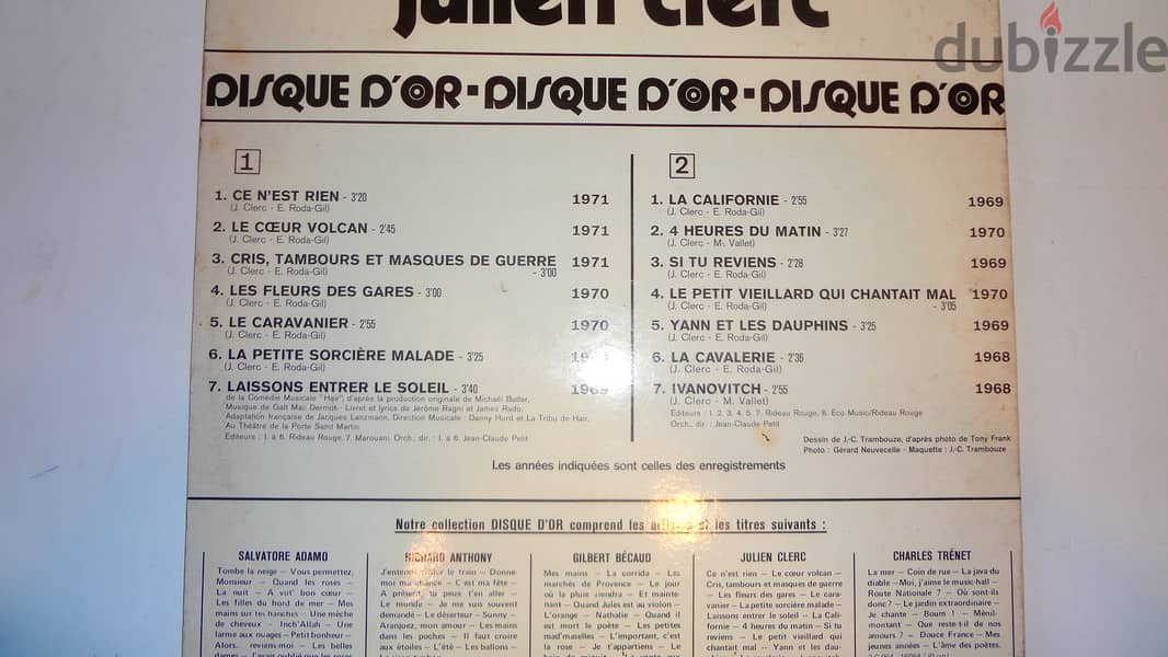 Julien Clerc disque d or gatefold vinyl 2