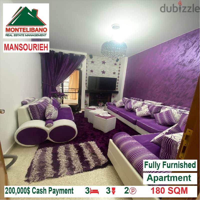 200,000$!! Fully Furnished apartment for sale located in Mansourieh 3