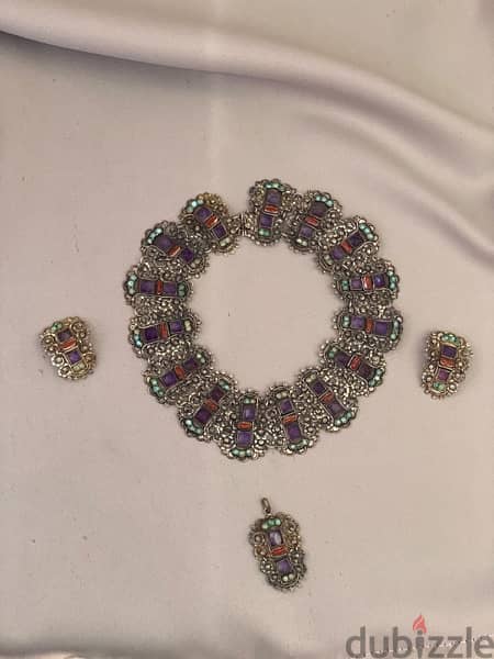 Vintage 925 Silver / Amethyst &Turquoise Necklace /Earings/ Ring / 1