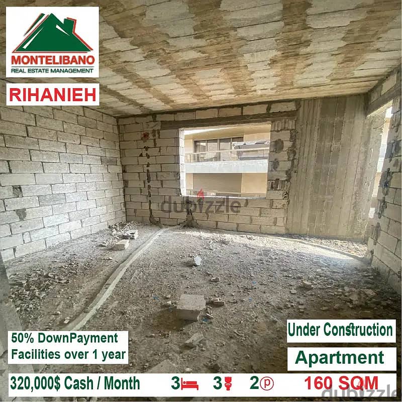 320,000$ Cash Payment!! Apartment for sale in Rihanieh Baabda!! 1
