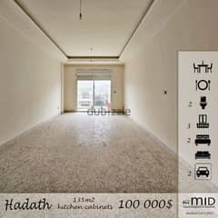 Hadath | 135m² | 2 Bedrooms Apartment | 2 Parking Lots | Balcony 0