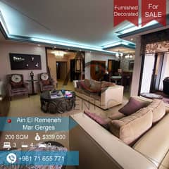 Ain el-Rummaneh/ Mar Gerges Area furnished for sale