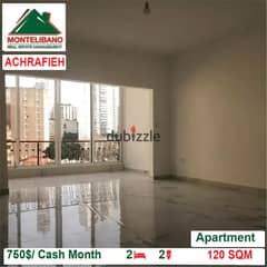 750$/Cash Month!! Apartment for rent in Achrafieh!! 0