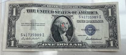 one dollar bill silver certificate series 1935 F blue seal banknote 0