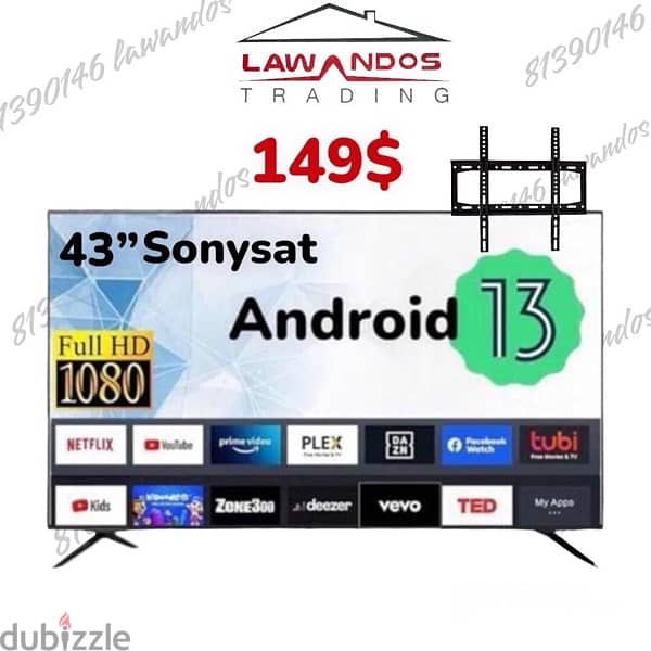 Led 43” Sonysat smart ANDROID 13 مع ستاند وكفالة 0